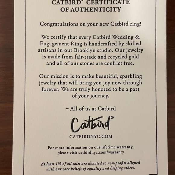 Catbird NYC - The Swan Solitaire Supreme 1 carat diamond engagement ring: size 5 - Picture 7 of 9